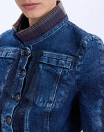 Load image into Gallery viewer, Tactical denim jacket with checked collar
