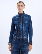Load image into Gallery viewer, Tactical denim jacket with checked collar
